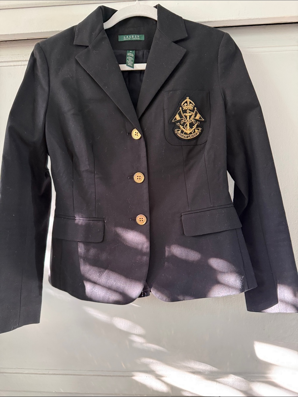 Lauren Ralph Lauren Dark Navy Blue Blazer with Gold Crest Patch